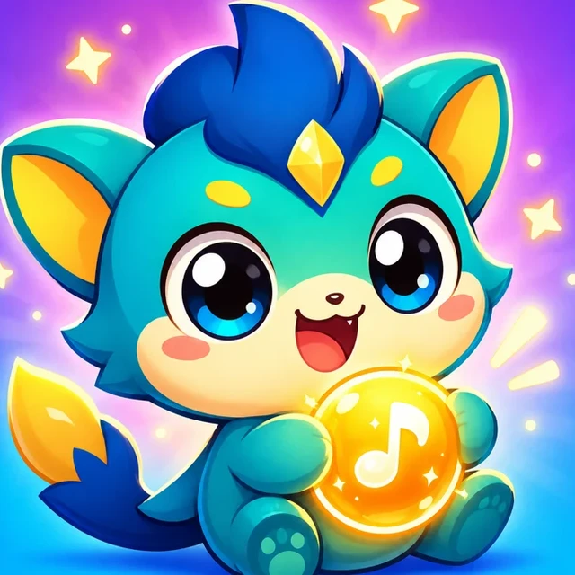Notchi, a fluffy blue-and-teal pet holding a glowing music note